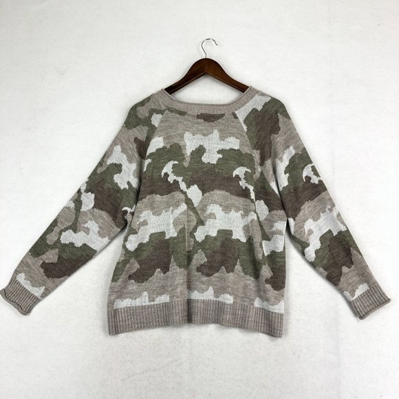 Eddie Bauer Women's Size 2XL Brown Green Camo Long Sleeve Knit Crewneck Sweater - Picture 8 of 8